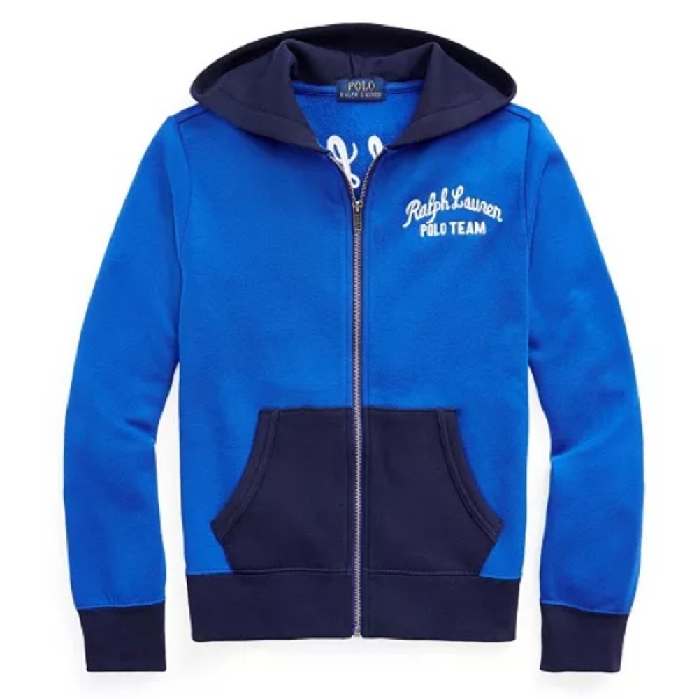 Polo Ralph Lauren Big Boys Polo Team Fleece Full Zip Hoodie Size 10/12 Blue Navy